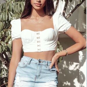 Fashion Nova White Puff Sleeve Crop Top